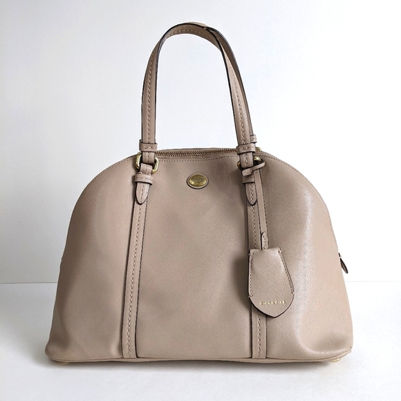 Coach Genuine Leather Cora Dome Satchel Top Handle Zippered Taupe Beige - Picture 1 of 15